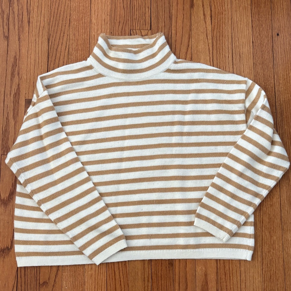 Talbot’s Cream and Gold Striped Turtleneck Sweater